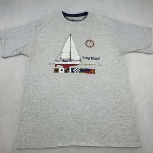 Vintage Long Island Sailboat Shirt Mens XL Gray Nautical Sailing Made USA SCI